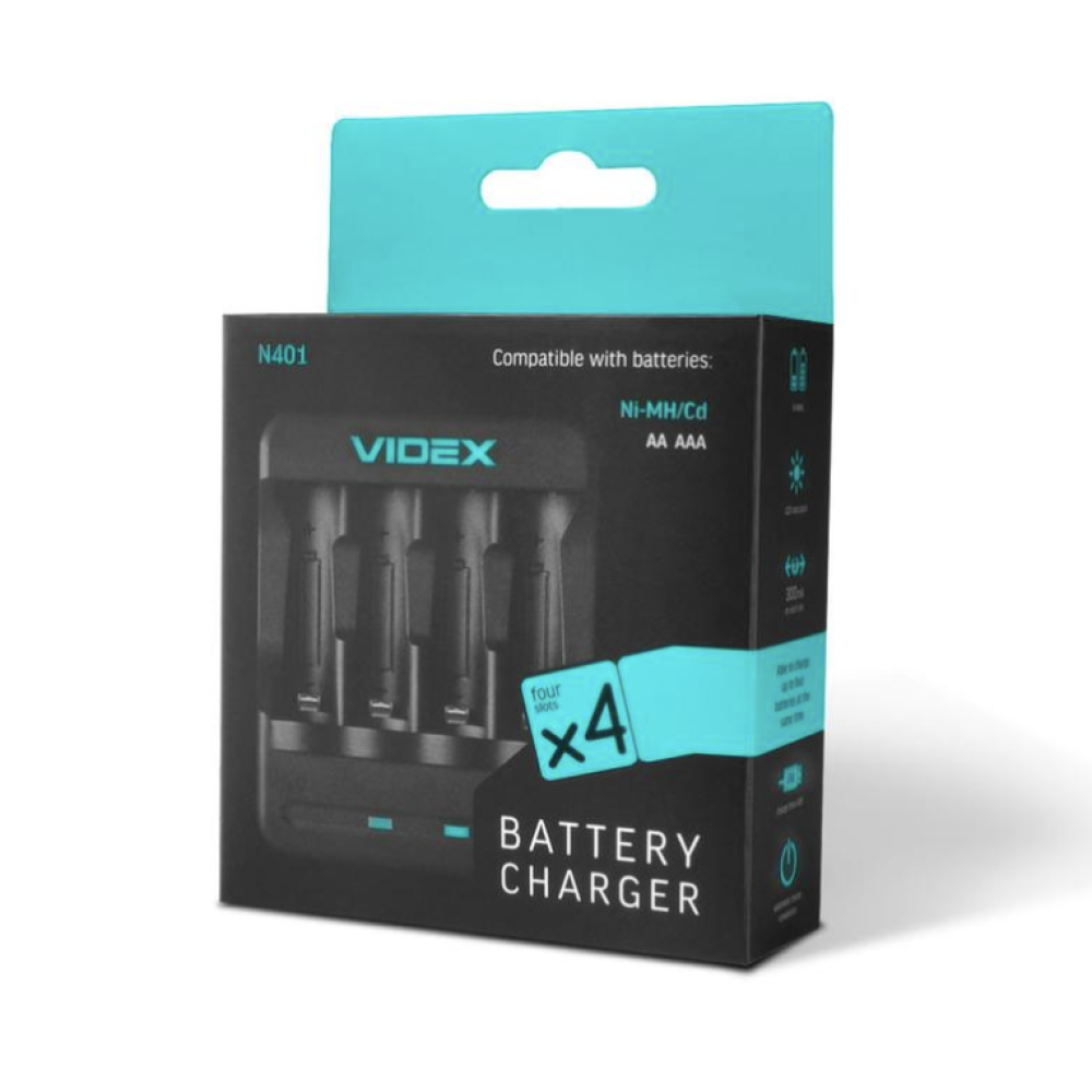 Зарядний пристрій 4x18650 / від USB / Videx N401