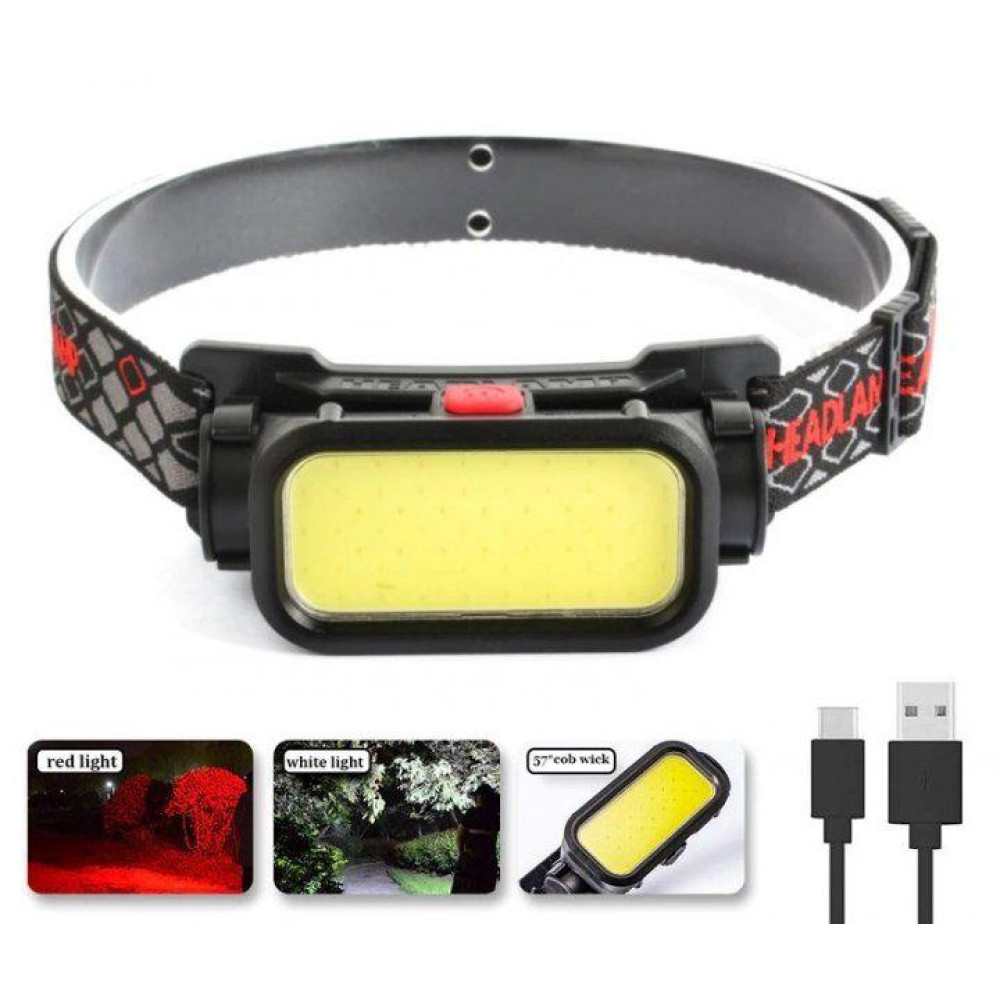 Налобний ліхтар Bailong BL-008+COB, білий, червоний, li-ion акумулятор, micro USB, 8773