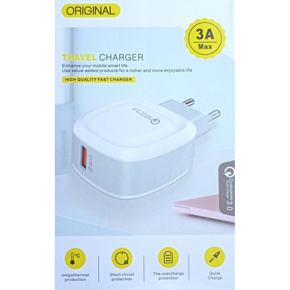 СЗУ Мережева Зарядна Устрій USB x 1 Fast 3.0A Оригінал Подорож / Модель: 21-3