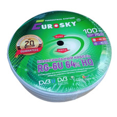 Коаксіальний кабель EUROSKY RG-6U 64% 100м 75Ohm, / білий / антений / телевізійний