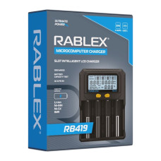 Зарядний пристрій Rablex RB419 — 4 слоти, 2A, LCD-дисплей, тест ємності, підтримка QC/PD, для Li-i