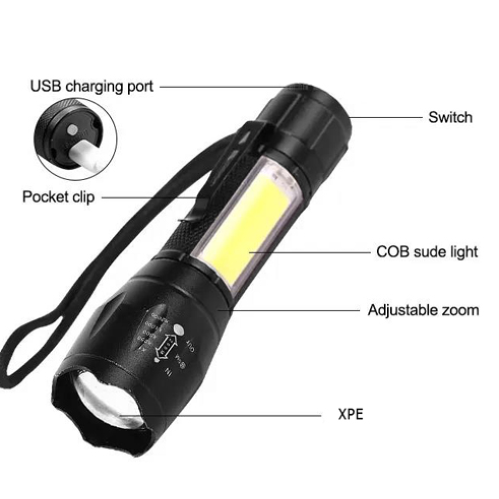 Ручний ліхтар Police W601, Li-Ion акум., ЗУ microUSB, зум, червоне і біле світло