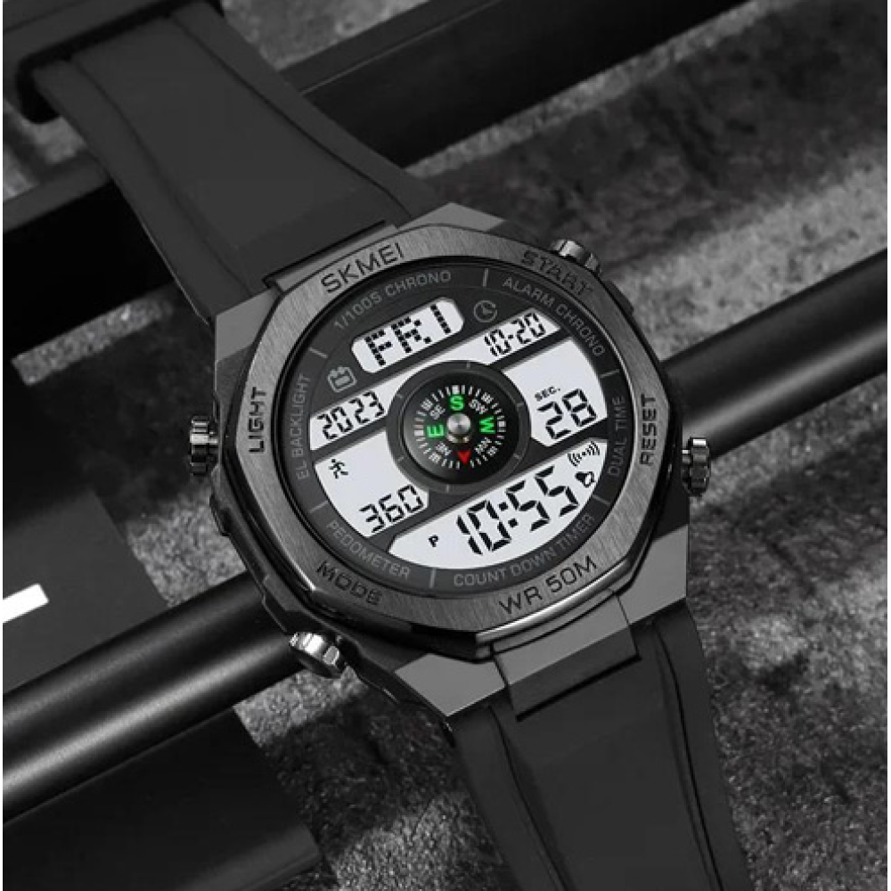 Годинники наручні SKMEI 2209BKWT, ЧОРНИЙ-БІЛИЙ, Компас, Педометр, 10350
