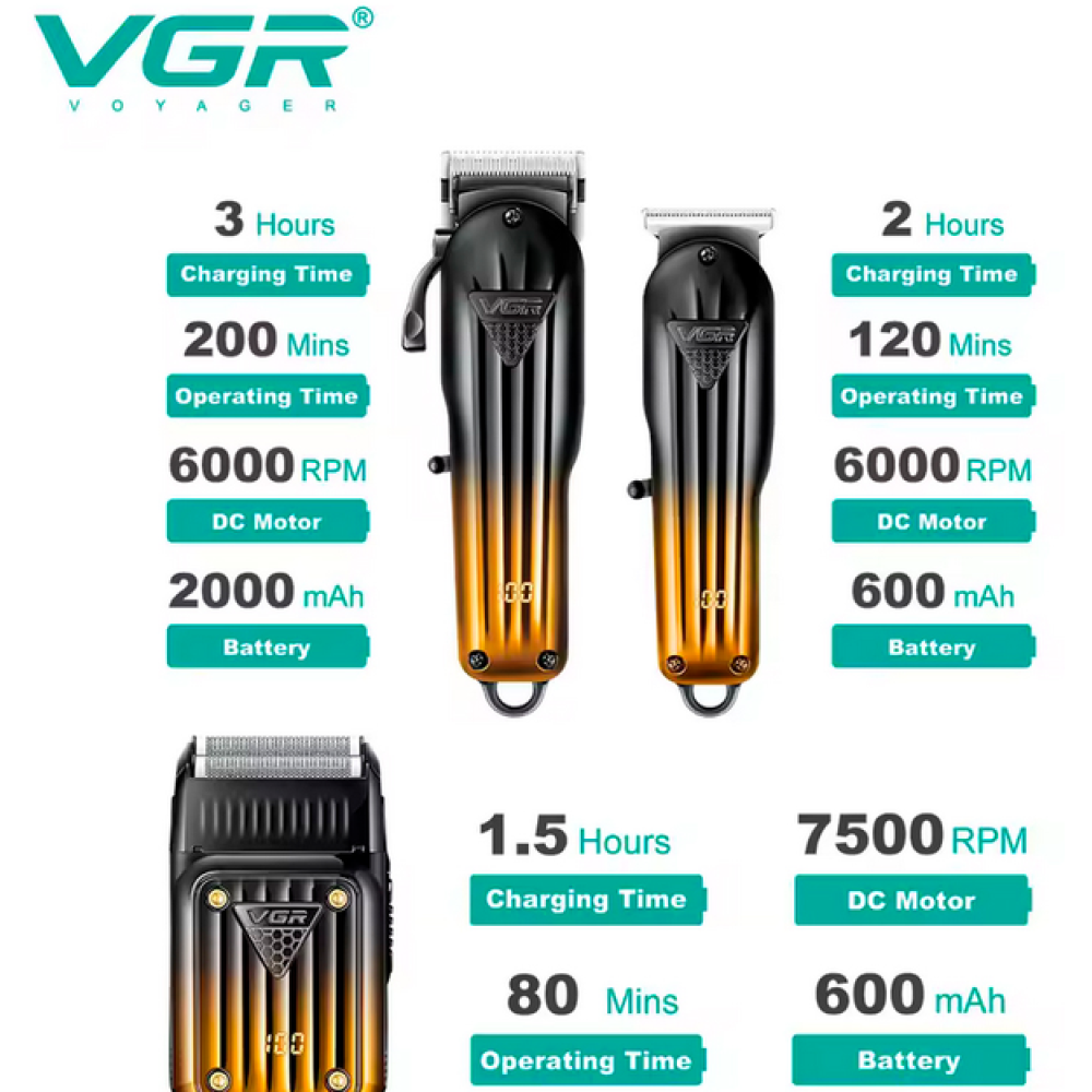 Набір машинка для стрижки волосся і бороди VGR V-644