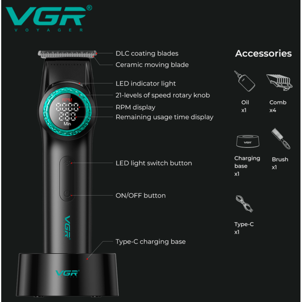 Триммер для бороди та вусів VGR V-977