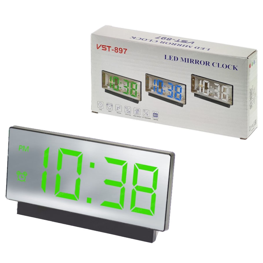 Годинники електронні VST-897-4, яскраво-зелений, температура, USB