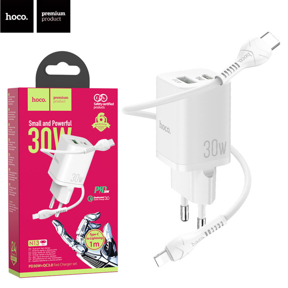 СЗУ Мережева Зарядка Hoco N13, 30W, Type-c — Lightning