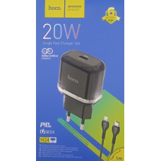 СЗУ Мережева Зарядна Устрій Hoco N24, 20W, Type-C - Lightning