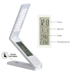 Настільна LED лампа акумуляторна 18LED/ Годинник+Дата+Температура/ ЗУ MicroUSB