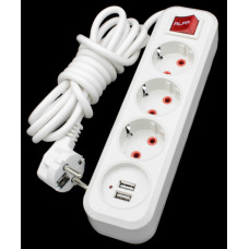 Подовжувач RLFR з заземленням 3 розетки 2 метри + USB
