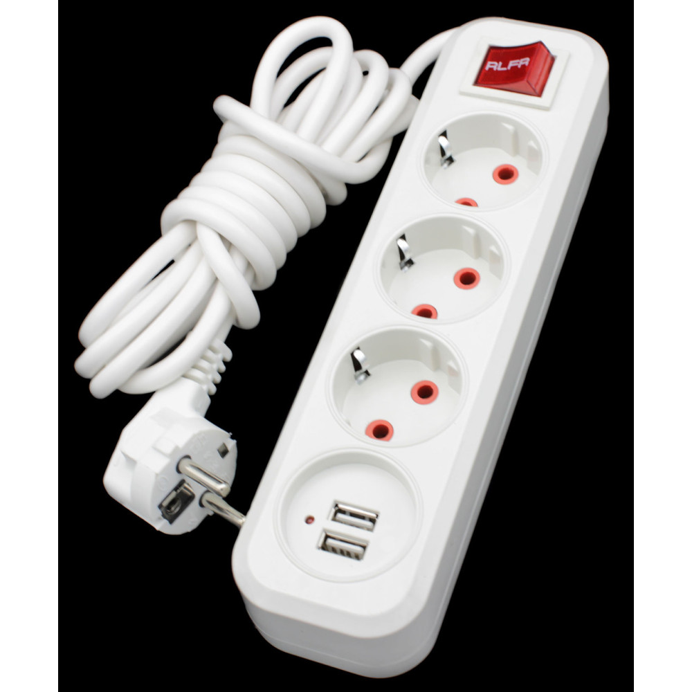 Подовжувач RLFR з заземленням 3 розетки 5 метрів + USB