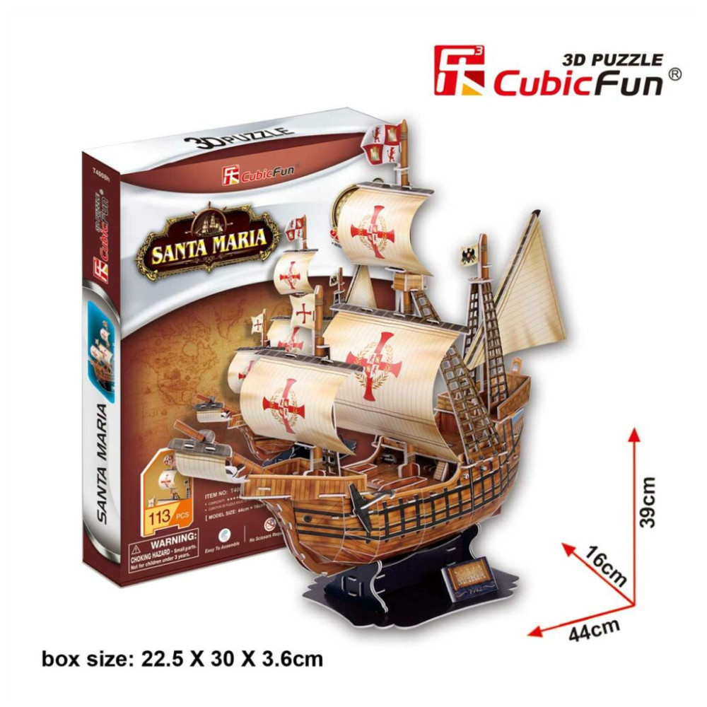 Пазл Cubic Fun Тривимірна головоломка-конструктор Корабель Санта Марія (T4008h)