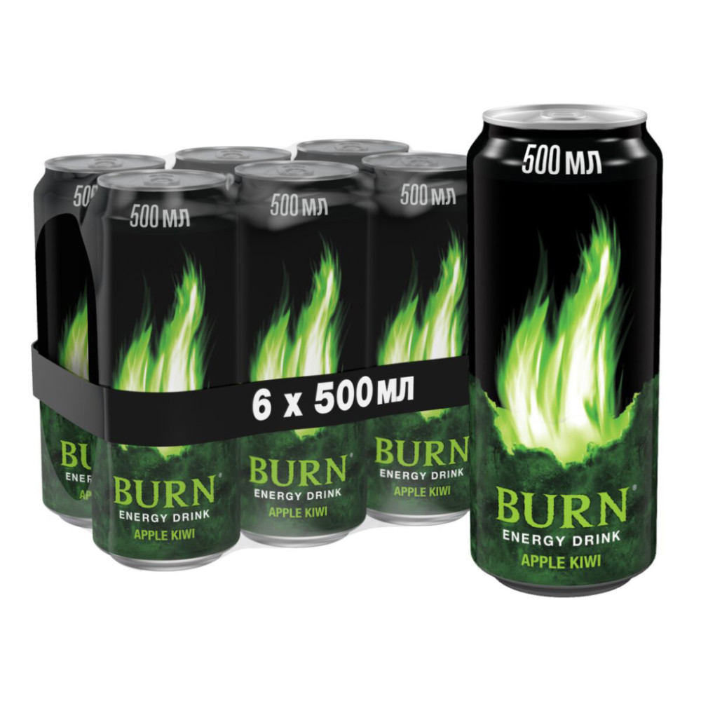 Енергетичний напій Burn Яблуко Ківі Безалкогольний сильногазований 500 мл (5060466510982)