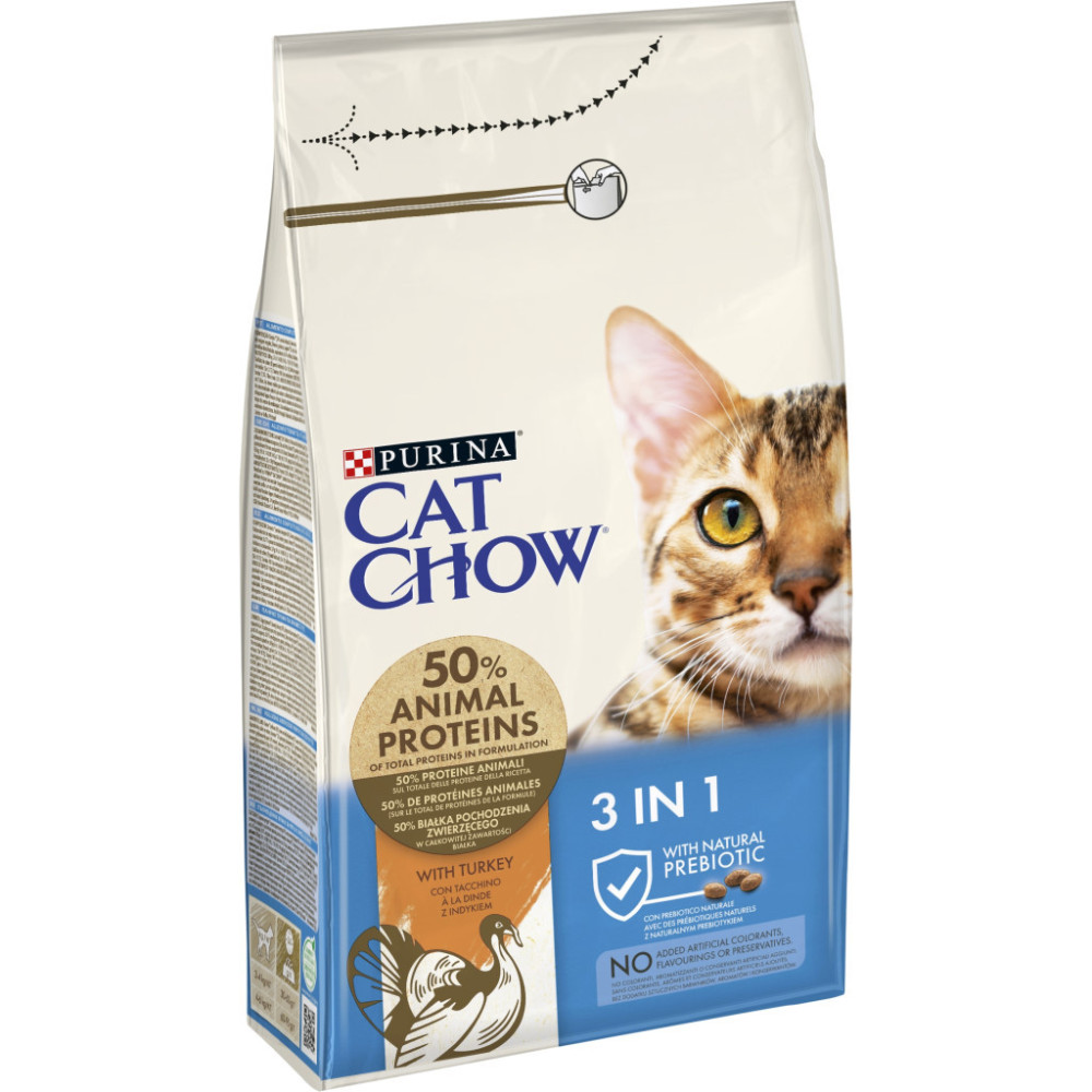 Сухий корм для кішок Purina Cat Chow Feline 3 в 1 з індичкою 1.5 кг (7613034155139)