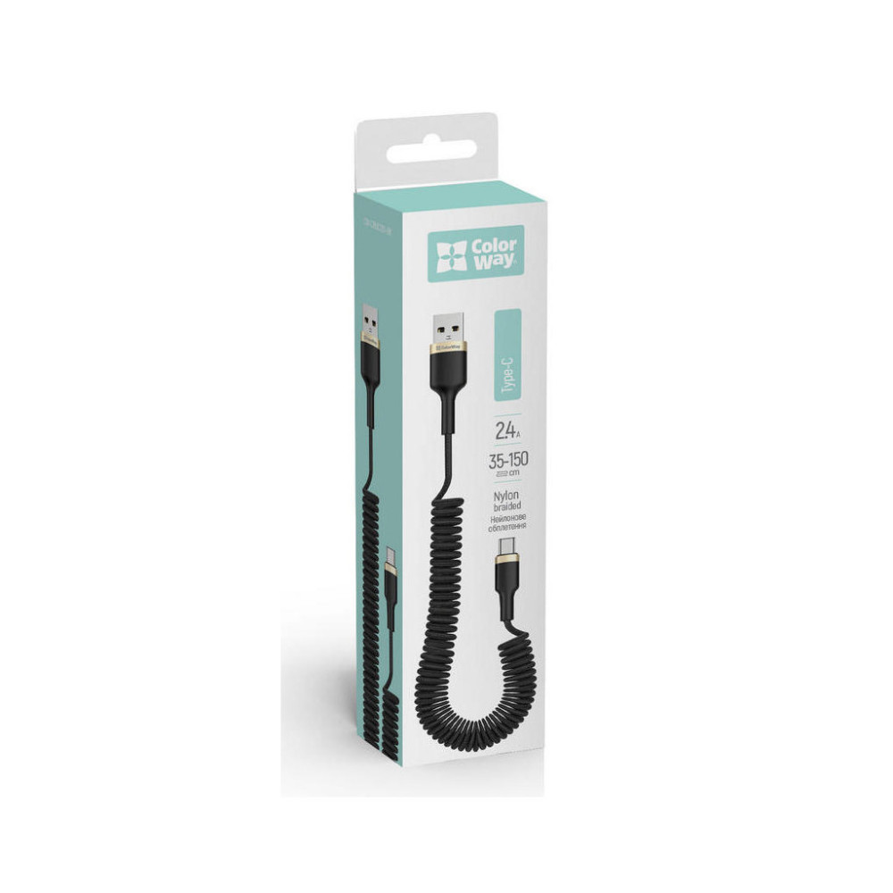 Дата кабель USB 2.0 AM to USB-C 1.0m spiral black ColorWay (CW-CBUC051-BK)