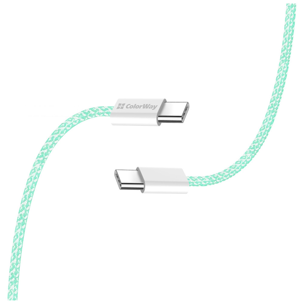 Дата кабель USB-C to USB-C 1.0m 60W 3.0А green ColorWay (CW-CBPDCC061-G)