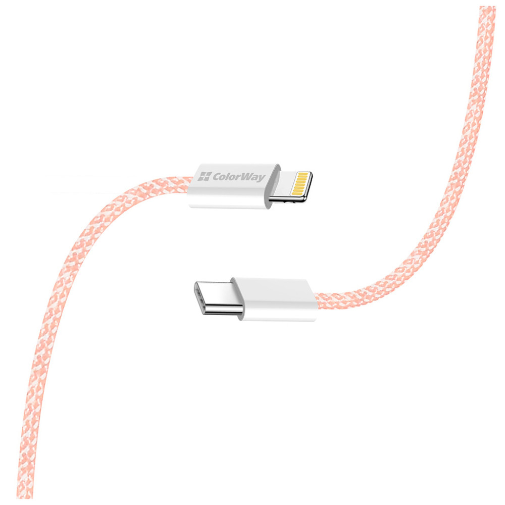 Дата кабель USB-C to Lightning 1.0m 27W pink ColorWay (CW-CBPDCL061-P)