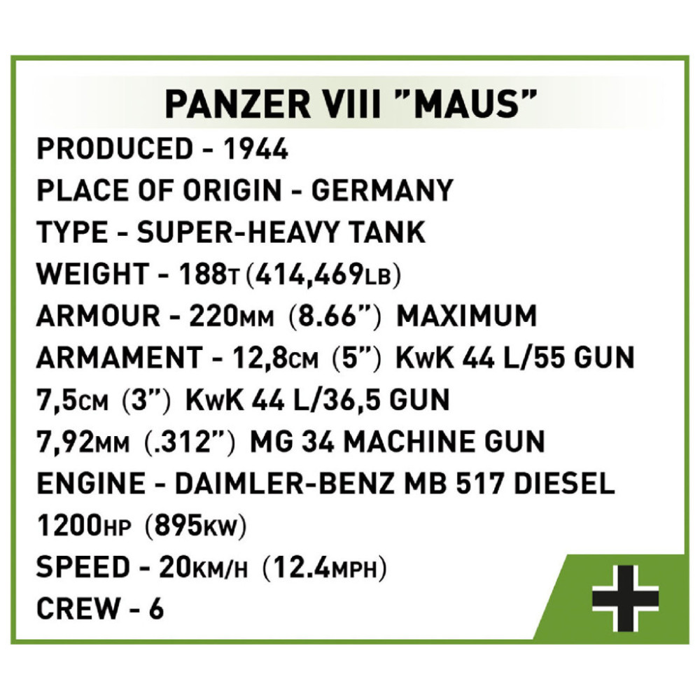 Конструктор Cobi Танк Maus 1:28, 890 деталей (COBI-2559)