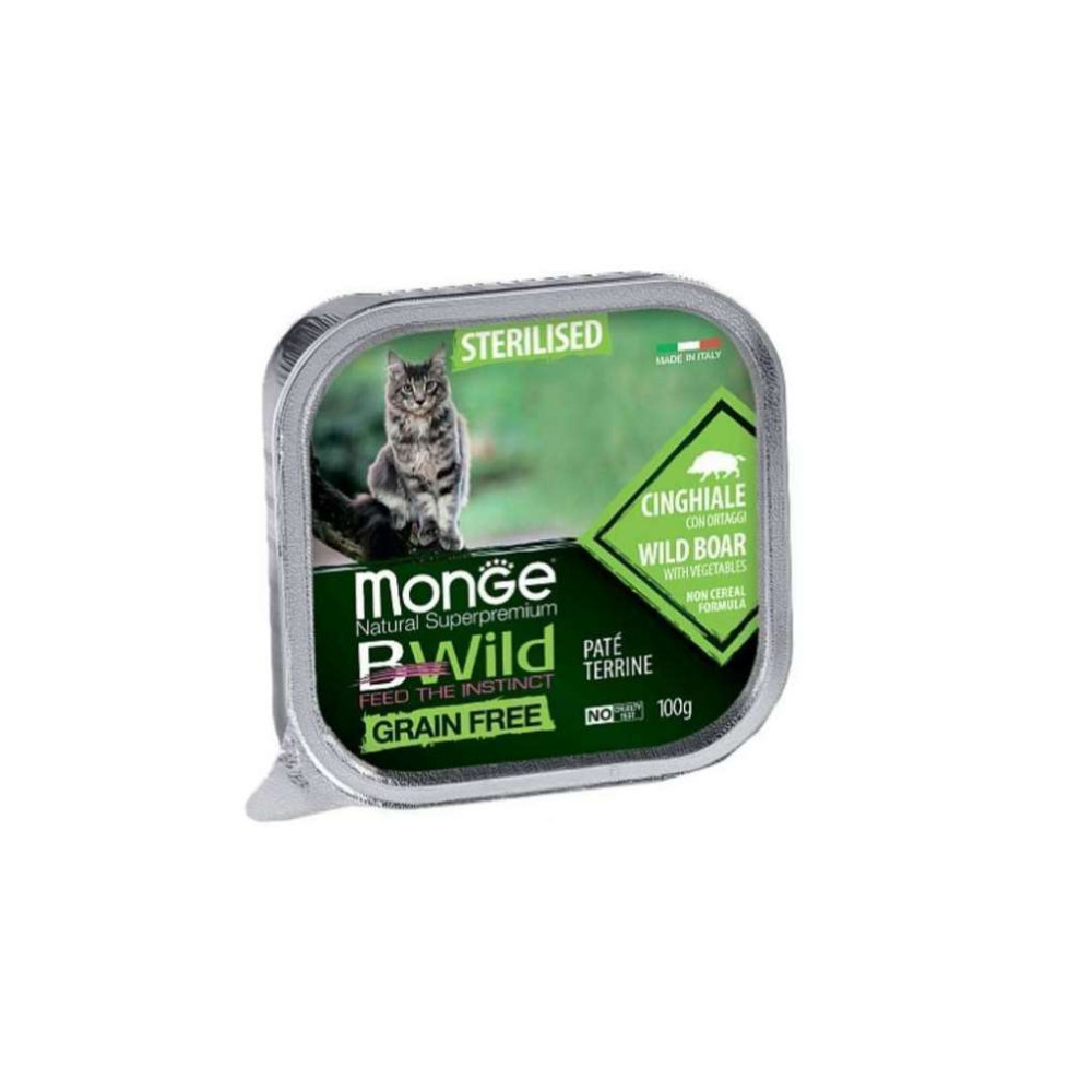 Паштет для котів Monge BWild Grain Free Wet Wild Boar Sterilised Cat 100 г (8009470012904)