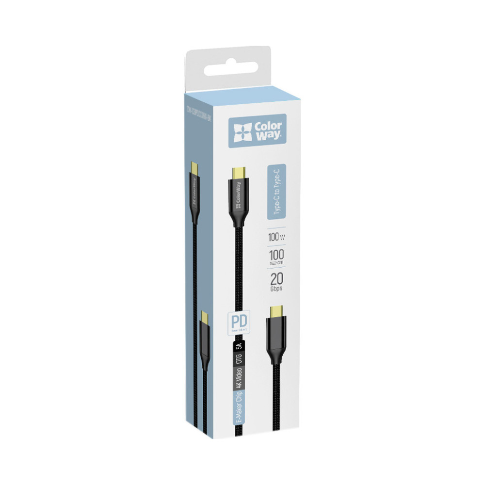 Дата кабель USB-C to USB-C 1.0m USB3.2 (20Gbps 4K PD100W) Gen2 5А black ColorWay (CW-CBPDCC062-BK)
