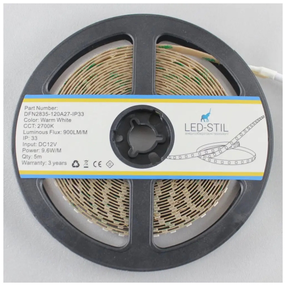Світлодіодна стрічка LED-STIL 2700K 9,6 Вт/м 2835 120 діодів IP33 12 Вольт 900 lm (DFN2835-120A27-IP33)