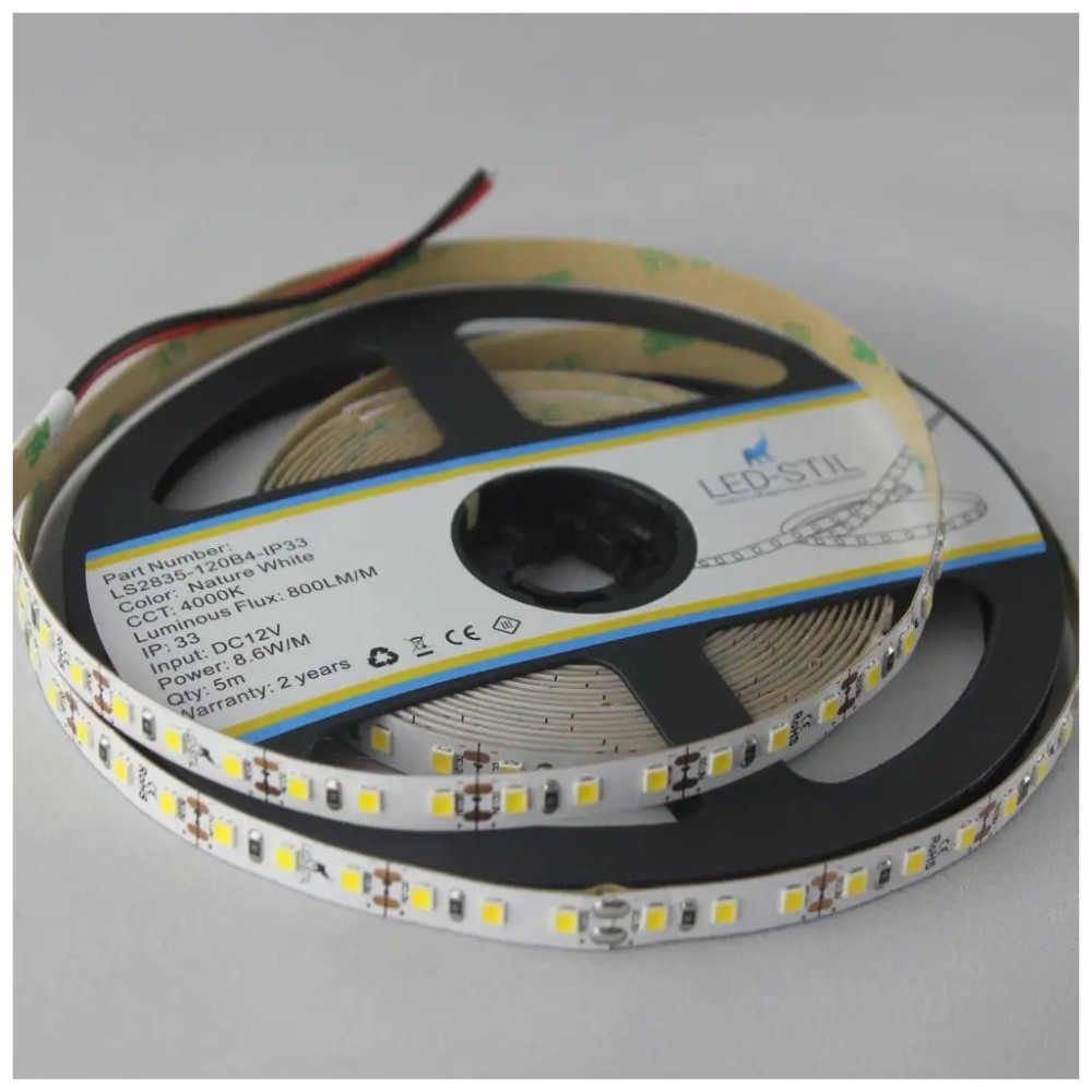 Світлодіодна стрічка LED-STIL 4000K 8,6 Вт/м 2835 120 діодів IP33 12 Вольт 800 lm нейтральне світло (LS2835-120B4-IP33)
