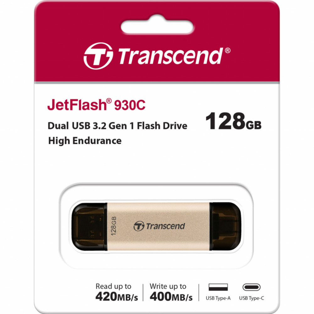 USB флеш накопичувач Transcend 128GB JetFlash 930 Gold-Black USB 3.2/Type-C (TS128GJF930C)