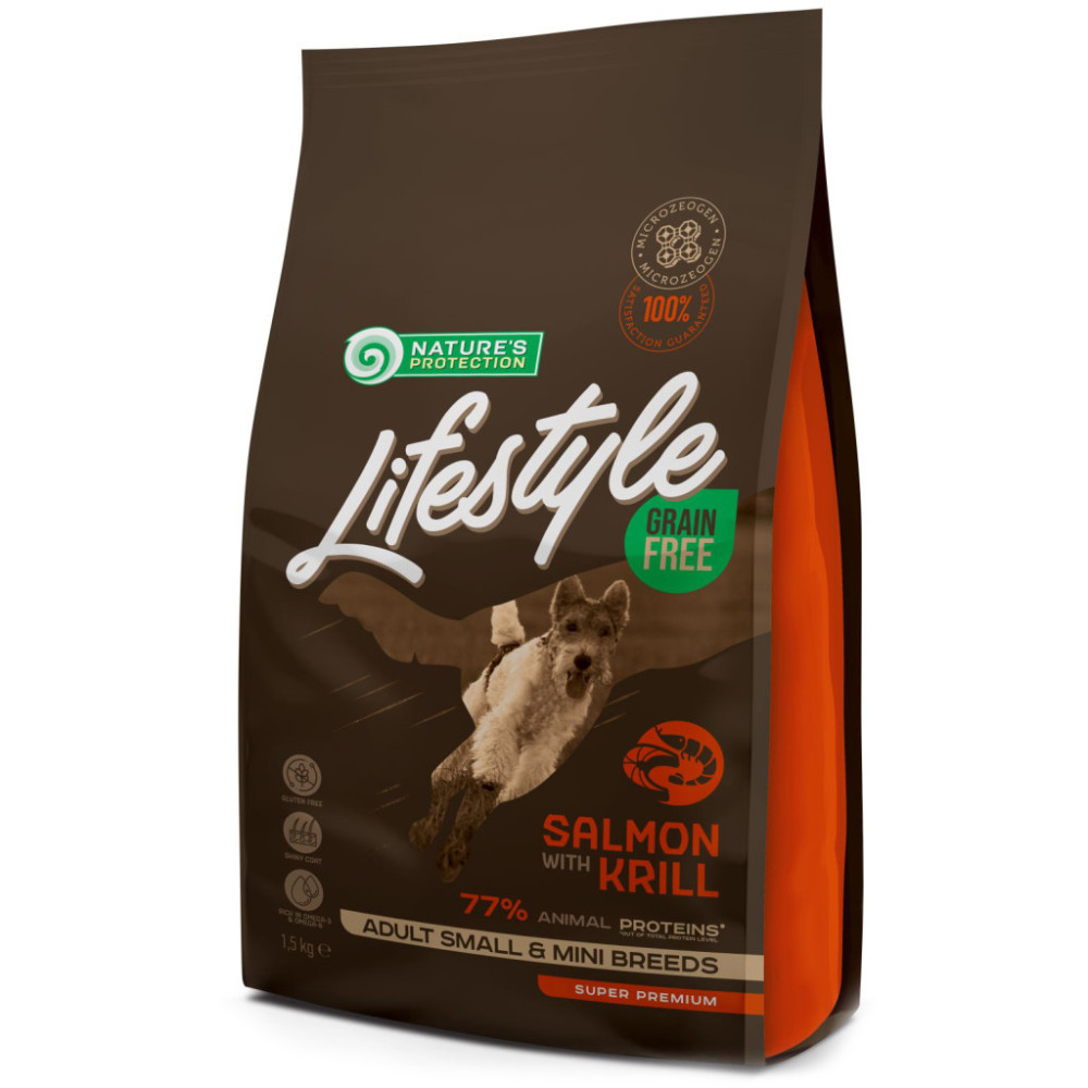 Сухий корм для собак Nature's Protection Lifestyle Grain Free Salmon, krill Adult Small&Mini 1.5 кг (NPLS45680)