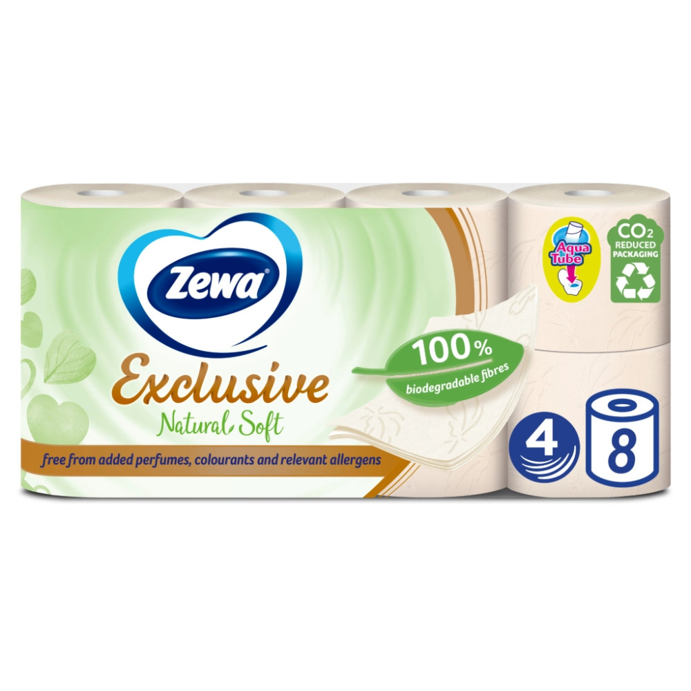 Туалетний папір Zewa Exclusive Natural Soft 4 шари 8 рулонів (7322541361246)