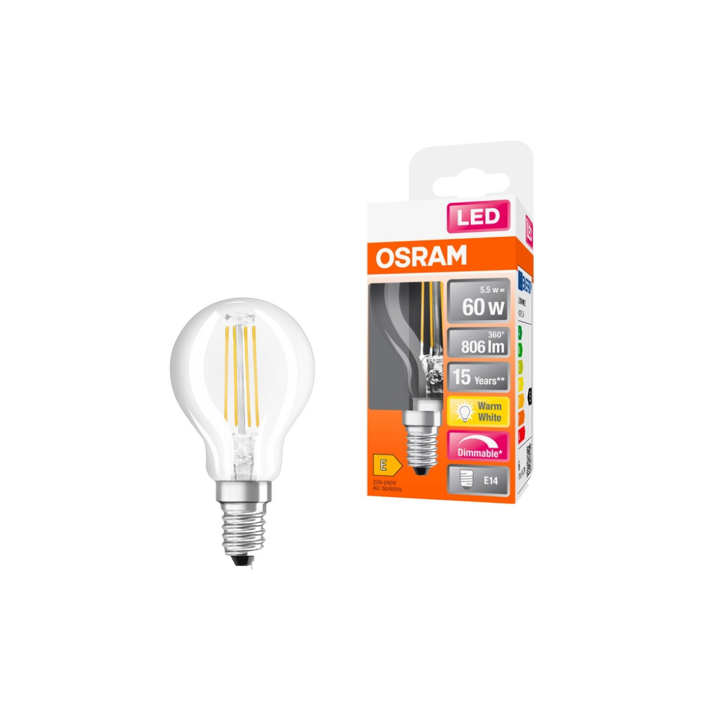 Лампочка Osram LED CL P60 DIM 6,5W/827 230V FIL E14 10x1 (4058075447875)