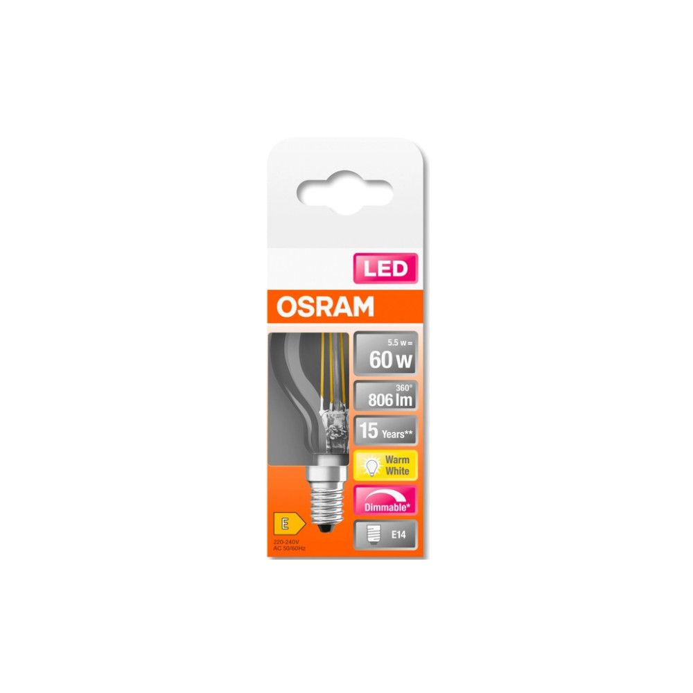 Лампочка Osram LED CL P60 DIM 6,5W/827 230V FIL E14 10x1 (4058075447875)