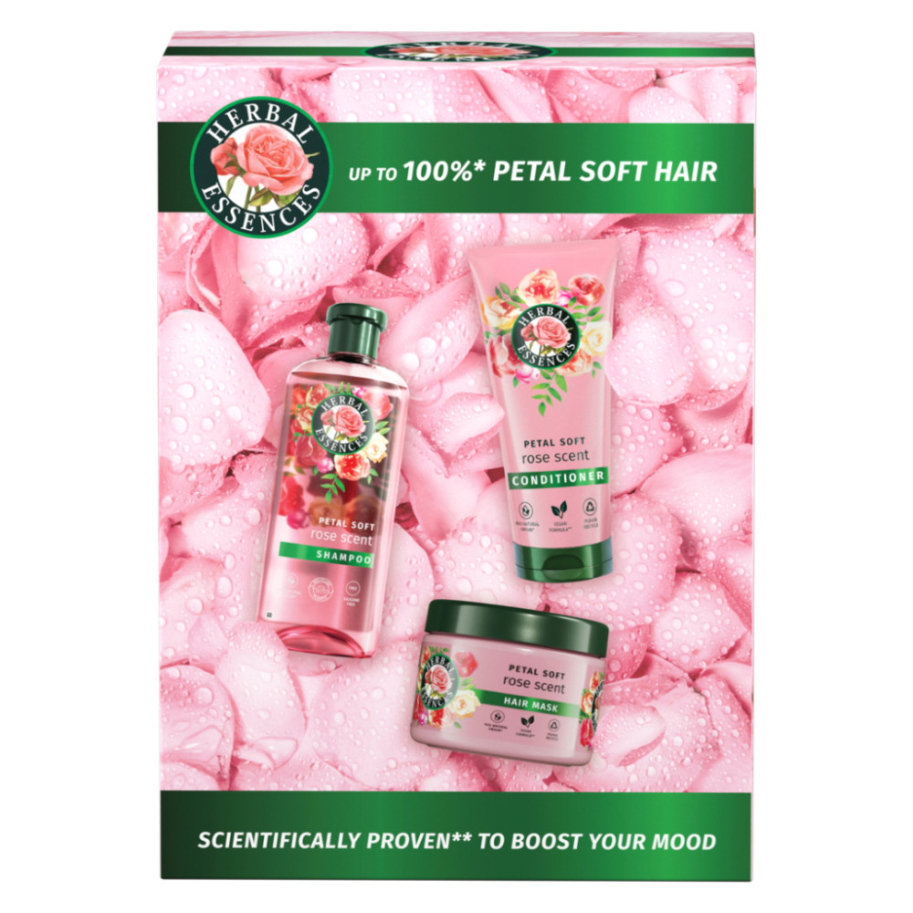Набір косметики Herbal Essences Rose Petal Soft Шампунь 350 мл + Бальзам-ополіскувач 250 мл + Маска для волосся 300 мл (8700216614399)