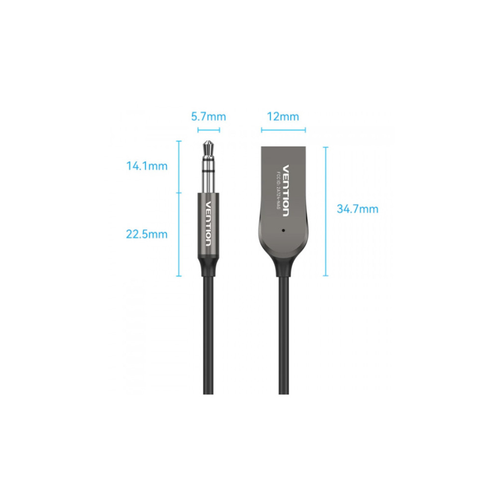 FM модулятор Vention AUX TRS 3.5мм USB Bluetooth 5.0 Coiled Cable 1.5M Gray Zinc (NAGHG)