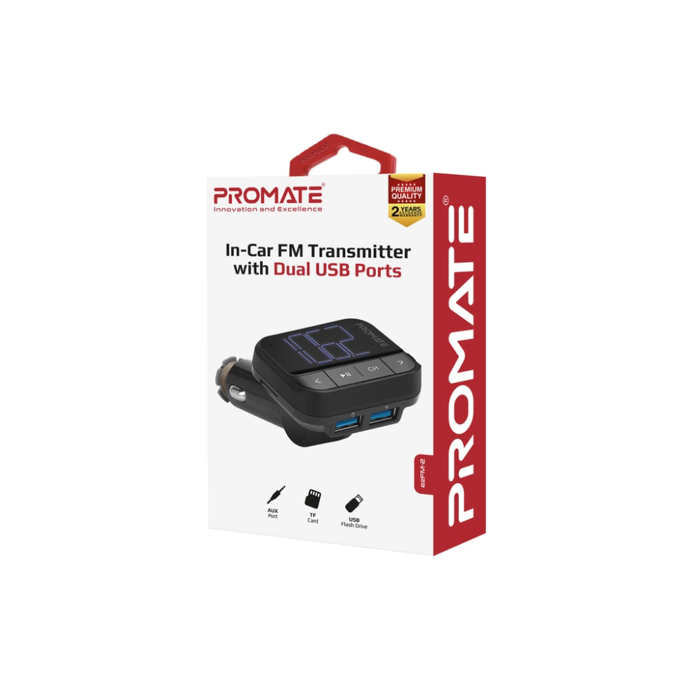 FM модулятор Promate ezfm-2 black AUX/SD/USB Black (ezfm-2.black)