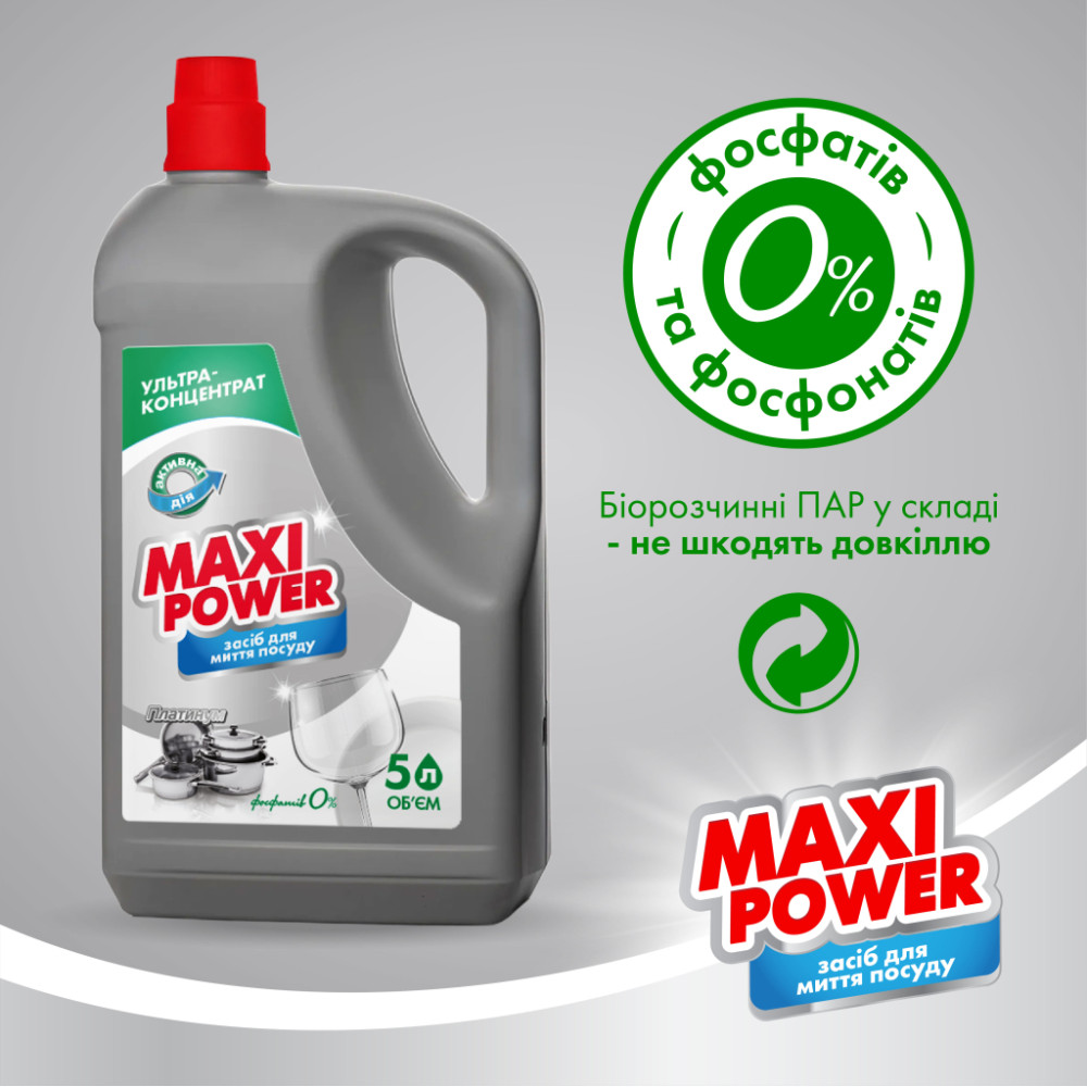 Засіб для ручного миття посуду Maxi Power Платинум 5 л (4823098415466)