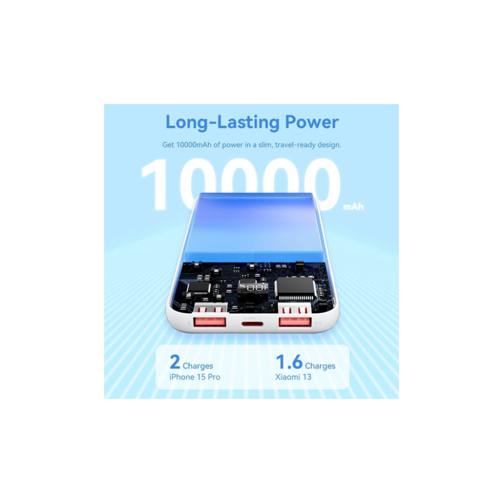 Батарея універсальна Vention 10000mAh 22.5W 3A PD, QC/3.0, LED Display, White (FHKW0)