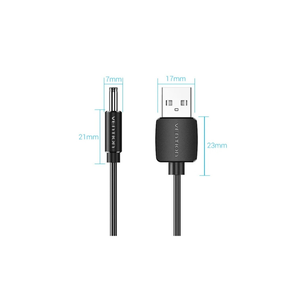 Кабель живлення USB to DC 3.5mm 5V 1.0m 2.0A black Vention (CEXBF)