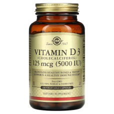 Вітамін Solgar Вітамін D3, 125 мкг (5000 МО), Vitamin D3 (Cholecalciferol), 240 вегетаріанс (SOL-03314)