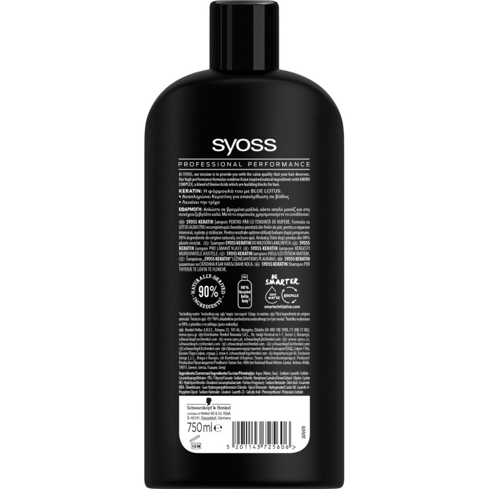 Шампунь Syoss Keratin з Блакитним Лотосом для ламкого волосся 750 мл (5201143725606)