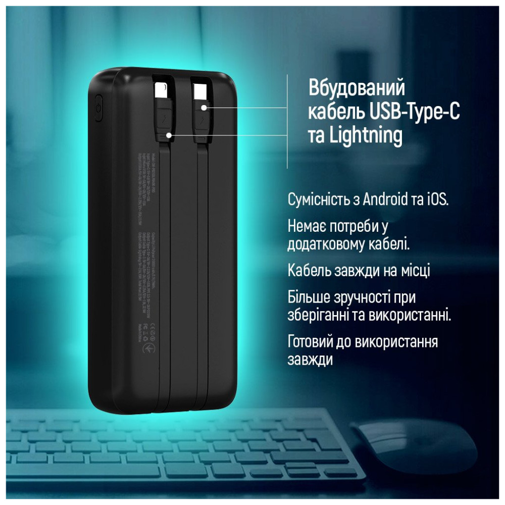 Батарея універсальна ColorWay 20 000 mAh EnergyPlus PD/18W, QC3.0/22.5W, Black (CW-PB200LPB4BK-PDD)