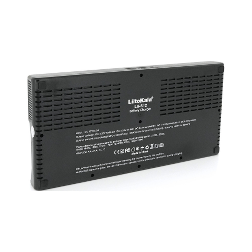 Зарядний пристрій для акумуляторів Liitokala 12 Slots+2, Ni-Mh/Li-ion/LiFePo4/Крона, LED+LCD (Lii-S12)