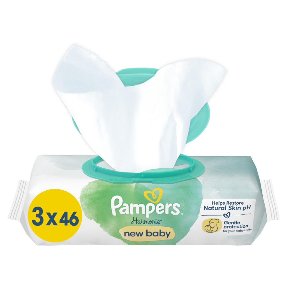 Дитячі вологі серветки Pampers Harmonie New baby 3 пачки х 46 шт (8700216201025)