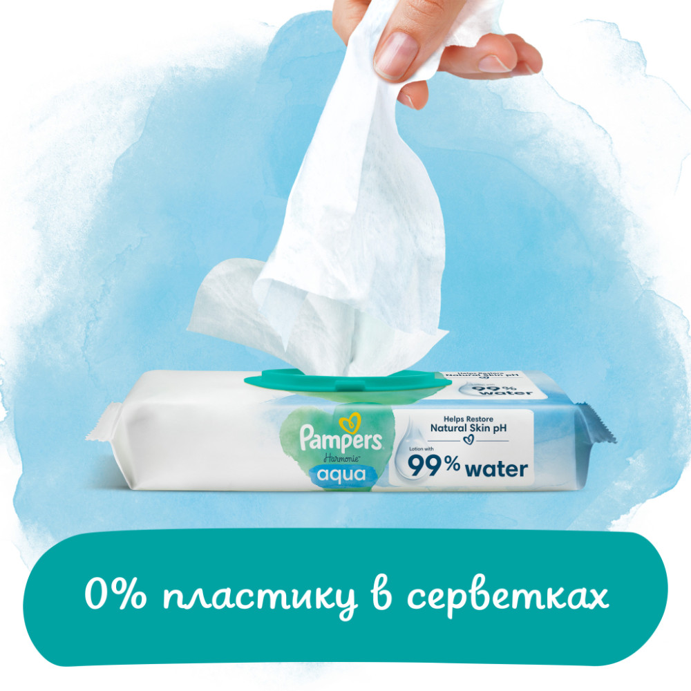 Дитячі вологі серветки Pampers Harmonie Aqua 4 пачки х 48 шт (8006540556139)