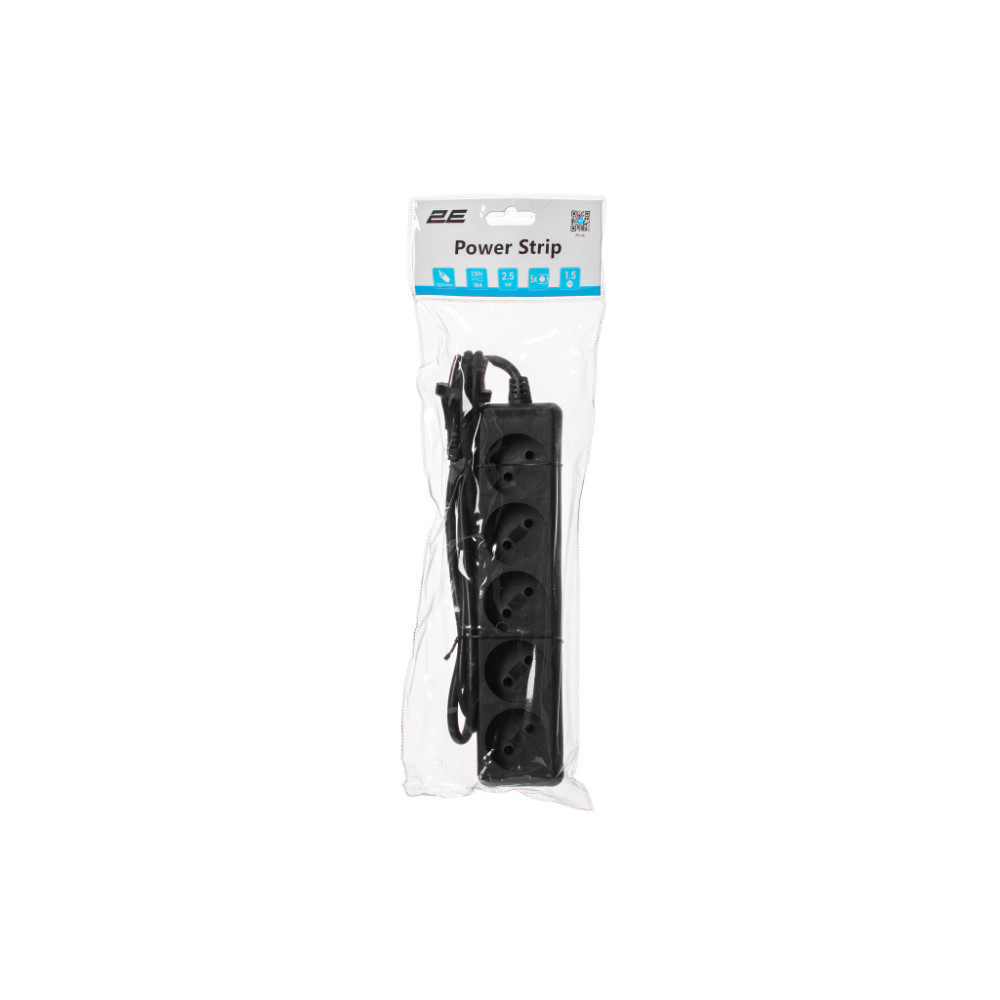 Мережевий подовжувач 2E 5XCEE7/17, 1.5м, black (2E-U0510M1.5BK_Gift)