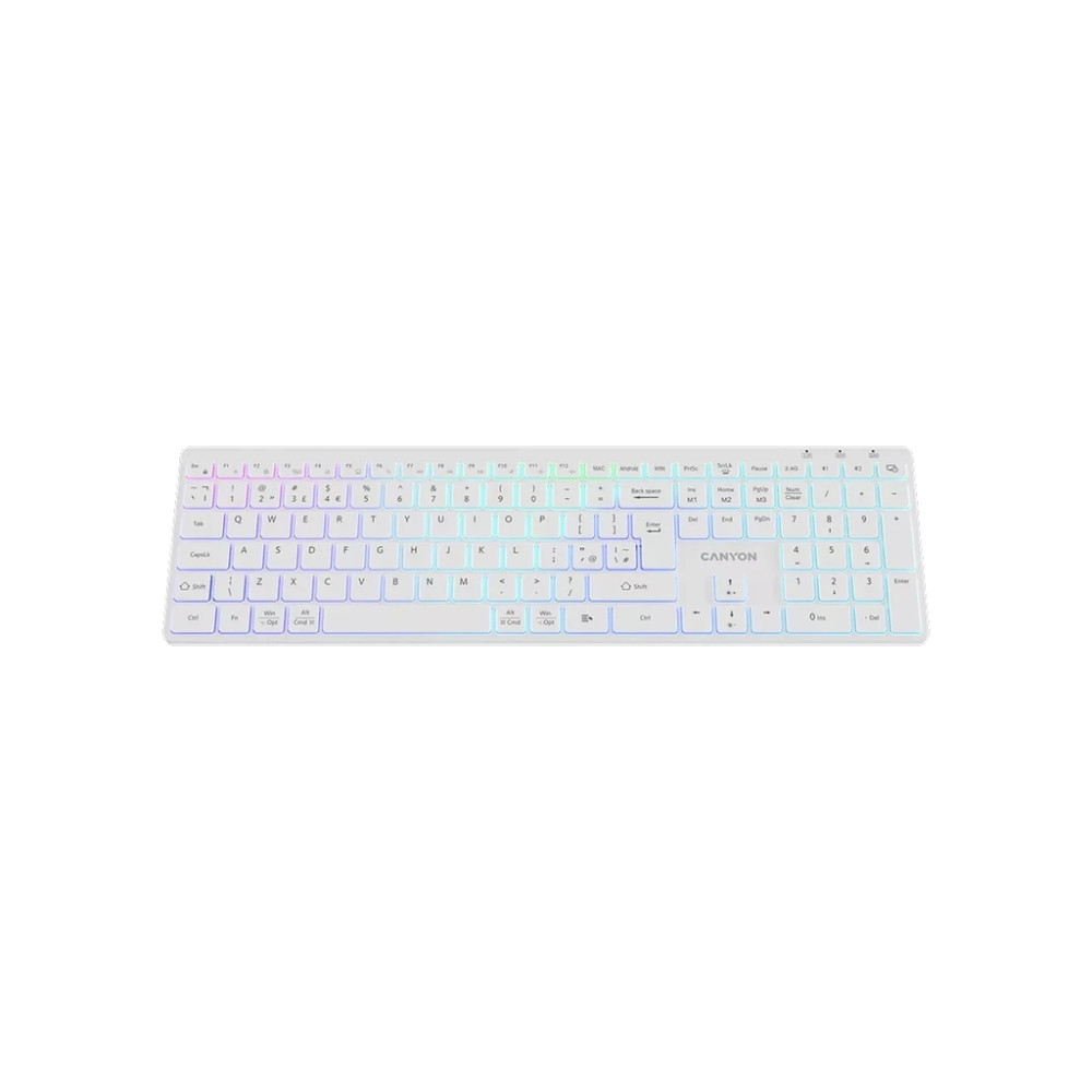 Клавіатура Canyon HKB-W11 Slim Dual Mode Wireless/Bluetooth RGB UA White (CNS-HBTK11W)