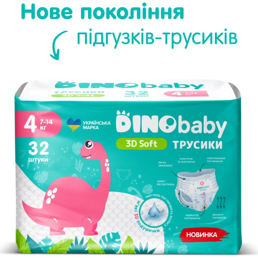 Підгузки Dino Baby 3D Soft 4 розмір (7-14 кг) 128 шт (4 упаковки по 32 шт) (4820204701703)
