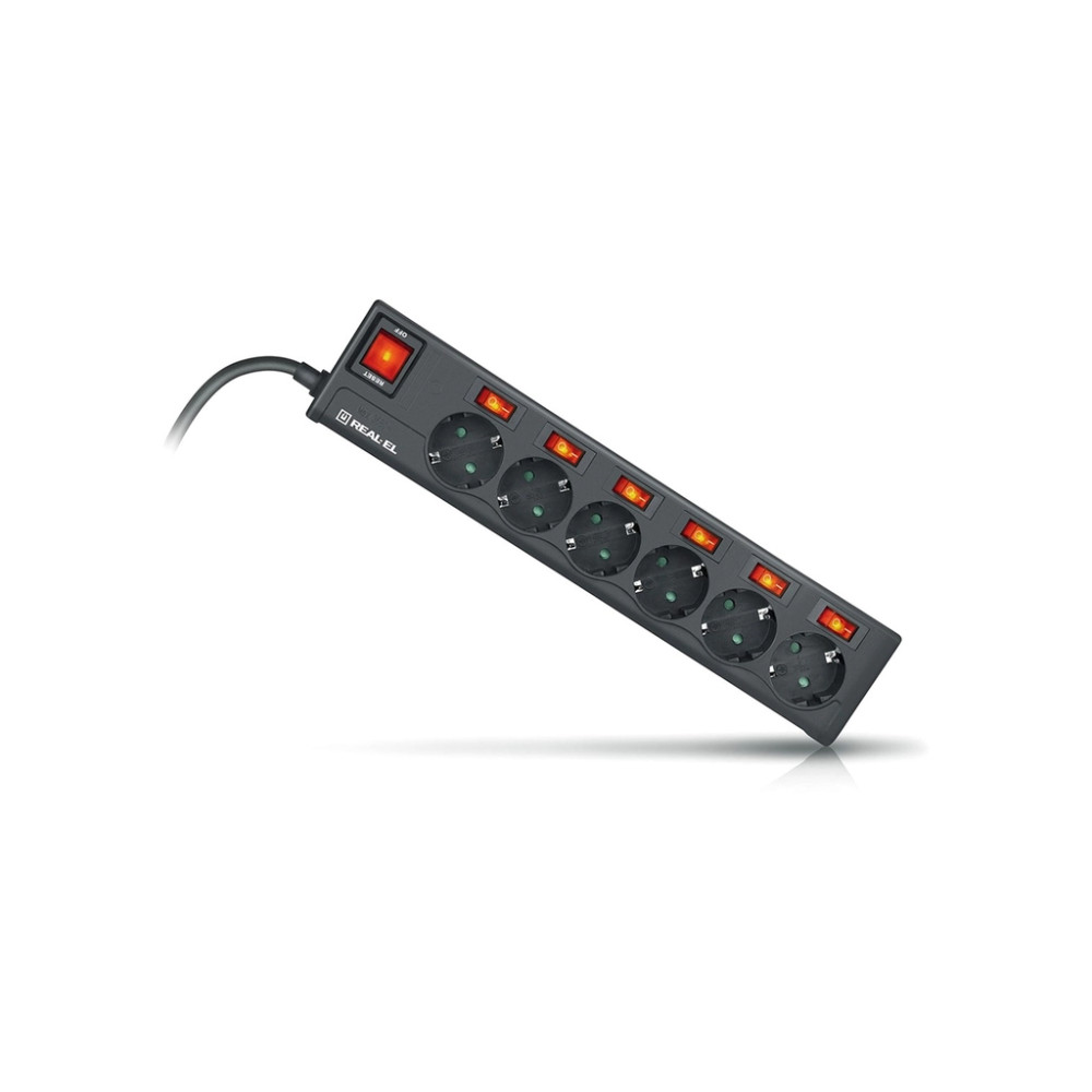 Мережевий фільтр живлення REAL-EL RS-6 EXTRA 5m, black (EL122300003)