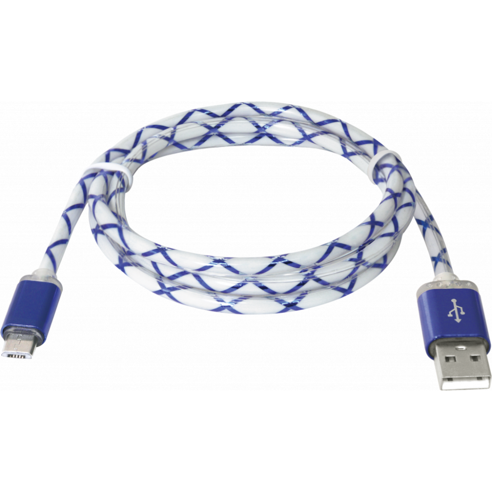 Дата кабель USB 2.0 AM to Micro 5P 1.0m BlueLED backlight Defender (87555)