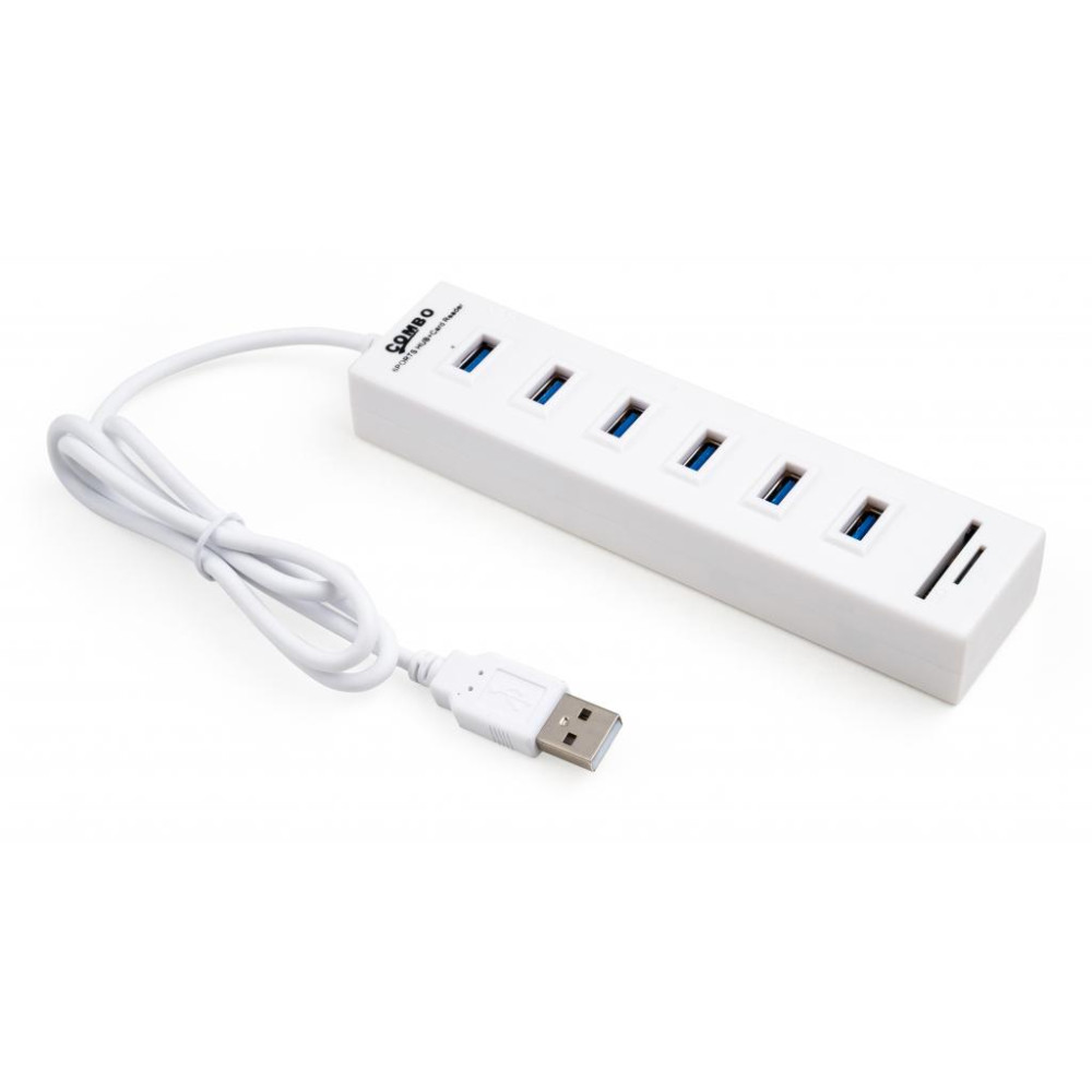 Концентратор Vinga 6xUSB2.0 + card-reader with switch 0.8m (VCP2H6USBCRSWWH)