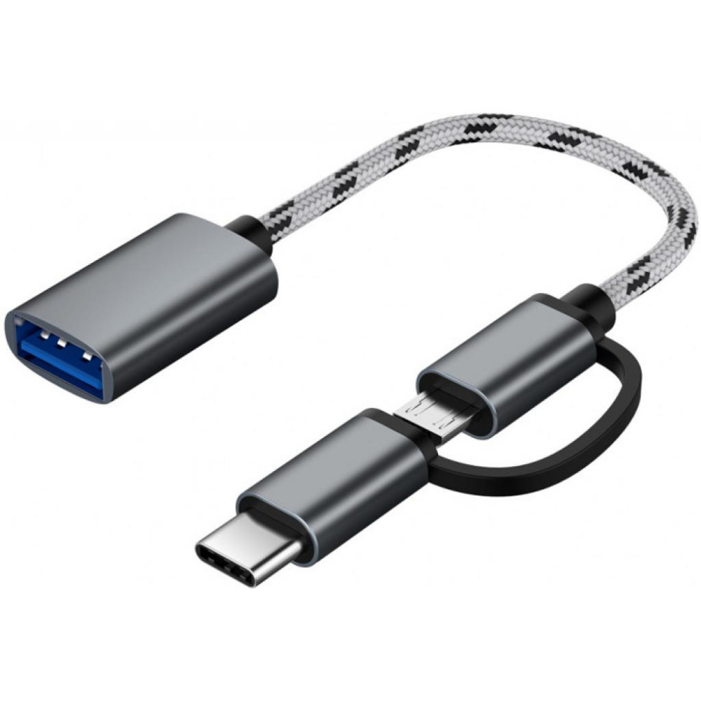 Дата кабель OTG USB 2.0 AF to Micro 5P + USB-C 0.1m grey XoKo (AC-150-SPGR)